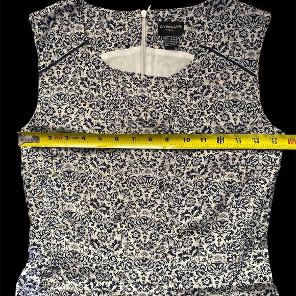 Cyrillus Paris blue white printed sleeveless dress summer spring size 6 - Picture 3 of 4